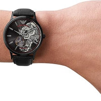 Emporio Armani Meccanico Skeleton Black Dial Black Leather Strap Watch For Men - AR60046