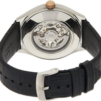 Emporio Armani Zeta Skeleton Automatic Silver Dial Black Leather Strap Watch For Men - AR60018