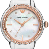 Emporio Armani Three Hand Quartz Mother of Pearl Dial Two Tone Steel Strap Watch For Women - AR11569