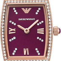 Emporio Armani Two Hand Diamonds Burgundy Dial Rose Gold Steel Strap Watch For Women - AR11488
