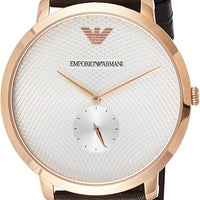 Emporio Armani Modern Slim Analog Silver Dial Brown Leather Strap Watch For Men - AR11163