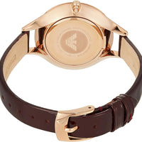 Emporio Armani Aurora Mother of Pearl White Dial Brown Leather Strap Watch For Women - AR11057