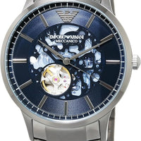 Emporio Armani Renato Automatic Blue Dial Grey Steel Strap Watch For Men - AR60056