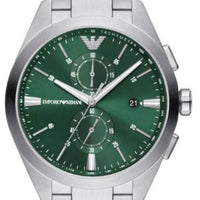 Emporio Armani Chronograph Green Dial Silver Steel Strap Watch For Men - AR11480