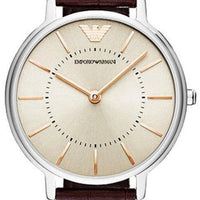 Emporio Armani Dress Quartz Silver Dial Brown Leather Strap Watch For Women - AR11063