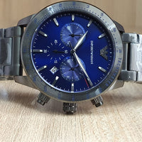 Emporio Armani Mario Chronograph Blue Dial Grey Steel Strap Watch For Men - AR80045