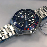 Tag Heuer Aquaracer Henrik Lundqvist Special Edition Blue Dial Silver Steel Strap Watch for Men - WAY101J.BA0746