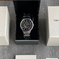 Emporio Armani Meccanico Automatic Black Dial Silver Steel Strap Watch For Men - AR60055