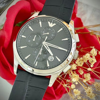 Emporio Armani Paolo Chronograph Black Dial Black Leather Strap Watch For Men - AR11530
