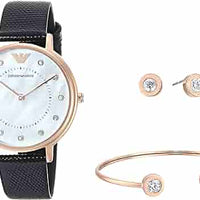 Emporio Armani Kappa Mother of Pearl Dial Black Leather Strap Watch For Women - AR80011