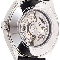 Emporio Armani Meccanico White Skeleton Dial Black Leather Strap Watch For Men - AR60003