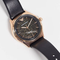 Emporio Armani Meccanico Black Dial Black Leather Watch For Men - AR60004