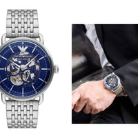 Emporio Armani Aviator Multifunction Blue Dial Silver Mesh Bracelet Watch For Men - AR60024