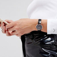 Emporio Armani Kappa Quartz Black Dial Black Leather Strap Watch For Women - AR11064