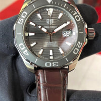 Tag Heuer Aquaracer Caliber 5 Black Dial Brown Leather Strap Watch for Men - WAY201M.FC6474