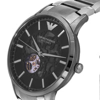 Emporio Armani Meccanico Automatic Black Dial Silver Steel Strap Watch For Men - AR60055