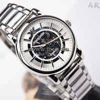 Emporio Armani Meccanico Automatic Silver Dial Silver Steel Strap Watch for Men - AR60006