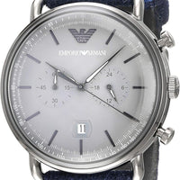 Emporio Armani Aviator Quartz Grey Dial Blue Fabric Strap Watch For Men - AR11144