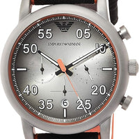 Emporio Armani Chronograph Quartz Grey Dial Black Leather Strap Watch For Men - AR11174
