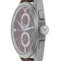 Emporio Armani Claudio Chronograph Brown Dial Brown Leather Strap Watch For Men - AR11482