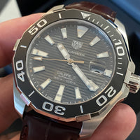 Tag Heuer Aquaracer Caliber 5 Black Dial Brown Leather Strap Watch for Men - WAY201M.FC6474