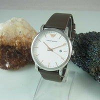 Emporio Armani Herren White Dial Brown Leather Strap Watch For Men - AR11103