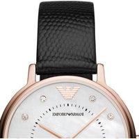 Emporio Armani Kappa Mother of Pearl Dial Black Leather Strap Watch For Women - AR80011