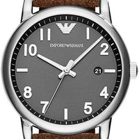 Emporio Armani Luigi Quartz Gray Dial Brown Leather Strap Watch For Men - AR11070
