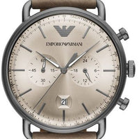 Emporio Armani Aviator Chronograph Quartz Grey Dial Beige Leather Strap Watch For Men - AR11107