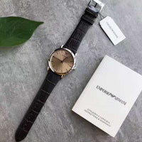 Emporio Armani Luigi Analog Bronze Dial Brown Leather Strap Watch For Men - AR11096