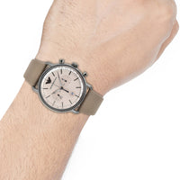 Emporio Armani Aviator Chronograph Quartz Grey Dial Beige Leather Strap Watch For Men - AR11107