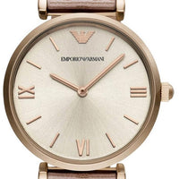 Emporio Armani Gianni T Bar Analog Silver Dial Beige Leather Strap Watch For Women - AR11127