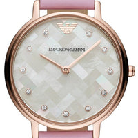 Emporio Armani Kappa Mother Of Pearl White Dial Pink Leather Strap Watch For Women - AR11130