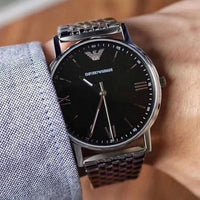Emporio Armani Kappa Black Dial Silver Steel Strap Watch For Men - AR11152