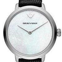 Emporio Armani Modern White Dial Black Leather Strap Watch For Women - AR11159