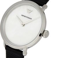 Emporio Armani Modern White Dial Black Leather Strap Watch For Women - AR11159