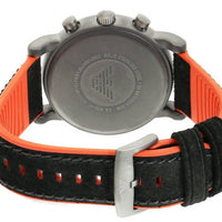 Emporio Armani Chronograph Quartz Grey Dial Black Leather Strap Watch For Men - AR11174