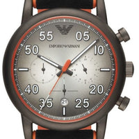 Emporio Armani Chronograph Quartz Grey Dial Black Leather Strap Watch For Men - AR11174