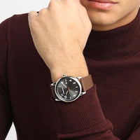 Emporio Armani Luigi Quartz Grey Dial Brown Leather Strap Watch For Men - AR11175