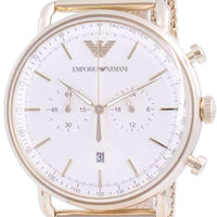 Emporio Armani Aviator Chronograph Quartz Beige Dial Gold Mesh Bracelet Watch For Men - AR11315