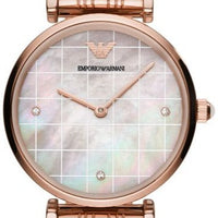 Emporio Armani Gianni T Bar Quartz Mother of Pearl Dial Rose Gold Steel Strap Watch For Women - AR11385