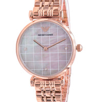 Emporio Armani Gianni T Bar Quartz Mother of Pearl Dial Rose Gold Steel Strap Watch For Women - AR11385