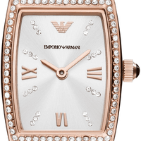 Emporio Armani Gianni T Bar Quartz Crystals White Dial Rose Gold Steel Strap Watch For Women - AR11406