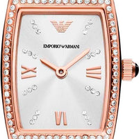Emporio Armani Gianni T Bar Quartz Crystals White Dial Rose Gold Steel Strap Watch For Women - AR11406