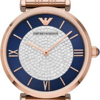 Emporio Armani Gianni T-Bar Quartz Crystals Black Dial Gold Steel Strap Watch For Women - AR11423