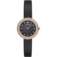 Emporio Armani Aviator Crystals Mother of Pearl Black Dial Black Silicon Strap Watch For Women - AR11373