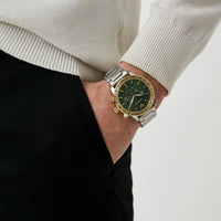 Emporio Armani Mario Chronograph Green Dial Silver Steel Strap Watch For Men - AR11454
