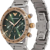Emporio Armani Mario Chronograph Green Dial Silver Steel Strap Watch For Men - AR11454