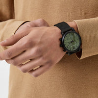 Emporio Armani Luigi Chronograph Green Dial Black Mesh Bracelet Watch For Men - AR11470