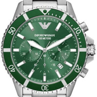 Emporio Armani Diver Chronograph Green Dial Silver Steel Strap Watch For Men - AR11500